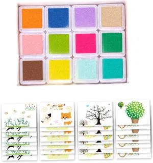 Kids Painting Kit, Funny Finger Paint Kit with 12 Colors Ink Pad & 32 Drawing Card, Colourful Kids Art Supplies for Craft Art Card Making