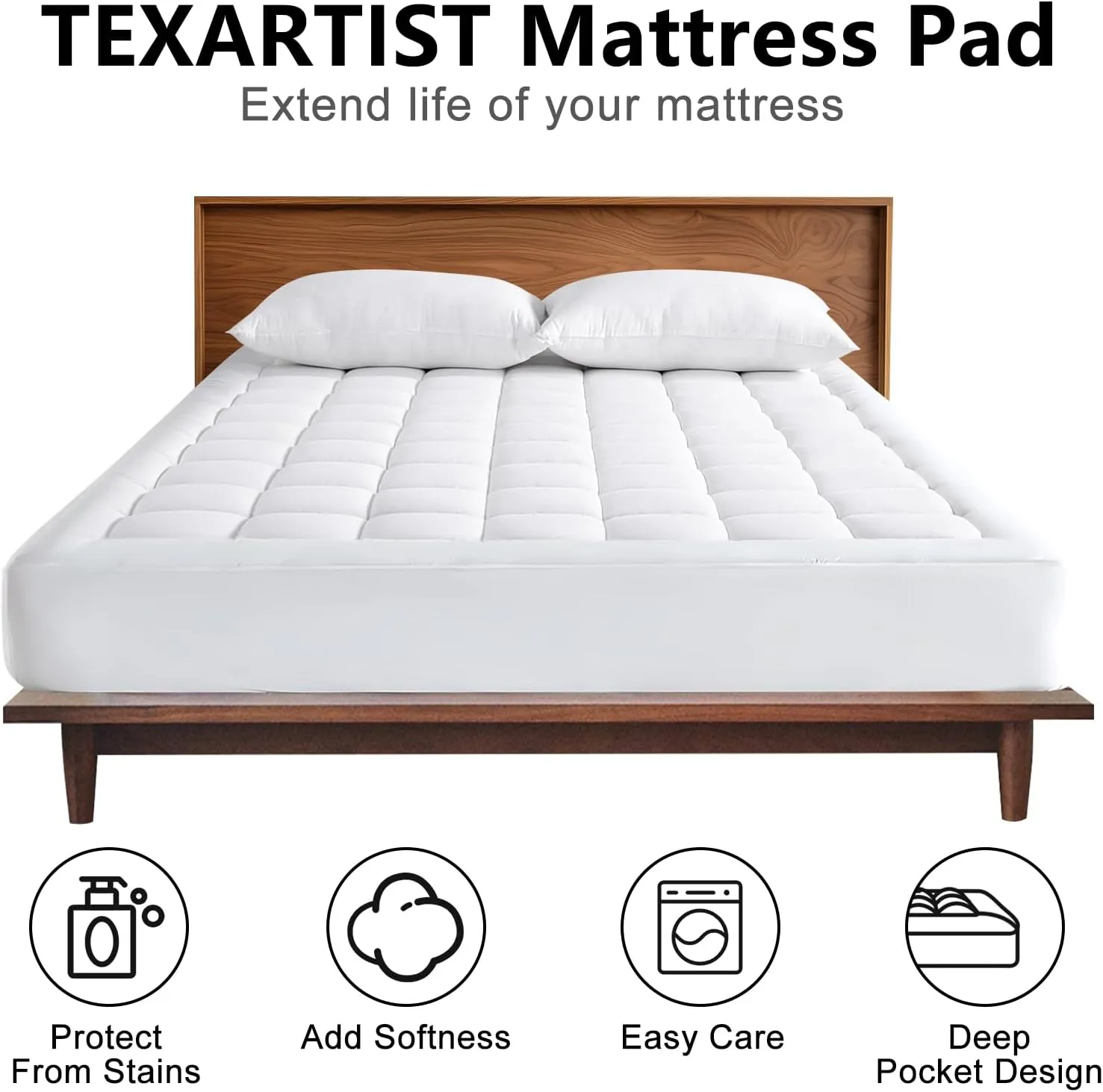 King Mattress Pad Quilted Fitted Mattress Cover Pillow Top Mattress Topper Breathable Mattress Protector with 8-21 Inch Deep Pocket