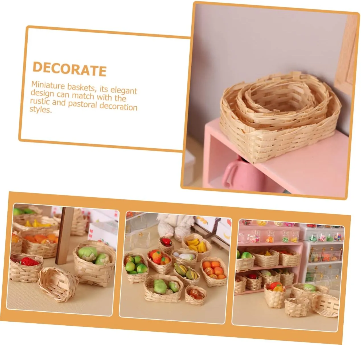 Kisangel 3sets Miniature Basket Decor Scene Props for Dollhouse Lightweight Woven Baskets for Home Decoration Rustic Mini Ornaments Present Choice 3pcs*3