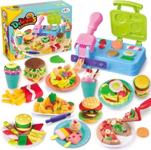 Kitchen Creations Play Food Modeling Dough Toys,21 Play Kitchen Accessories,Color Dough Set for Kids Ages 4-8, 5 Colors, Preschool Color Dough Cooking Toy for 3 Year Old Girls and Boys and Up