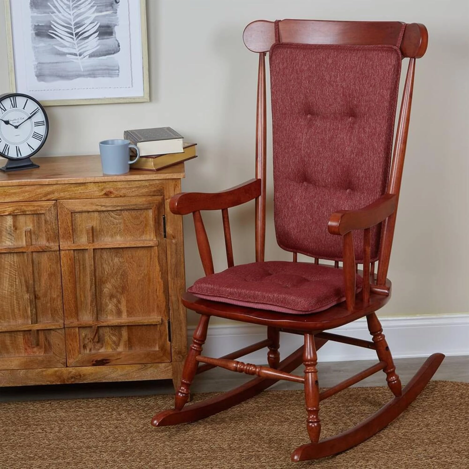 Klear Vu Embrace Rocking Chair Cushion, Assembled in The USA, Tufted Back Pads for Living Room, Nursery, or Home Office, 16"x15" Seat and 24"x17" Seatback, 2 Piece Set, Red