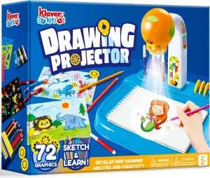 Klever Kits Drawing Projector for Kids with 72 Graphics and Scratch Paper, Drawing Board with Light, Birthday Gift for Boys & Girls Ages 3 