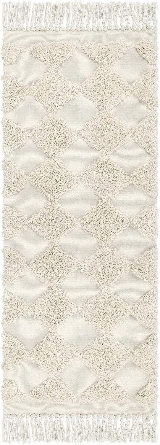 Lahome Boho Checkered Carpet Runners for Hallway 8ft, Beige Farmhouse Kitchen Rug Runner, Washable Cotton Tufted Hallway Runner Rug Bohemian Rug Throw Carpet Runner for Porch Bedroom Living Room