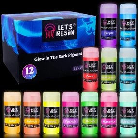 LET'S RESIN 12 Colors Glow in The Dark Pigment Powder - 20g/0.7oz Each Bottle Epoxy Resin Luminous Pigments Long Lasting for Slime, Nails, Acrylic Paint, Halloween Decoration,Art,Crafts