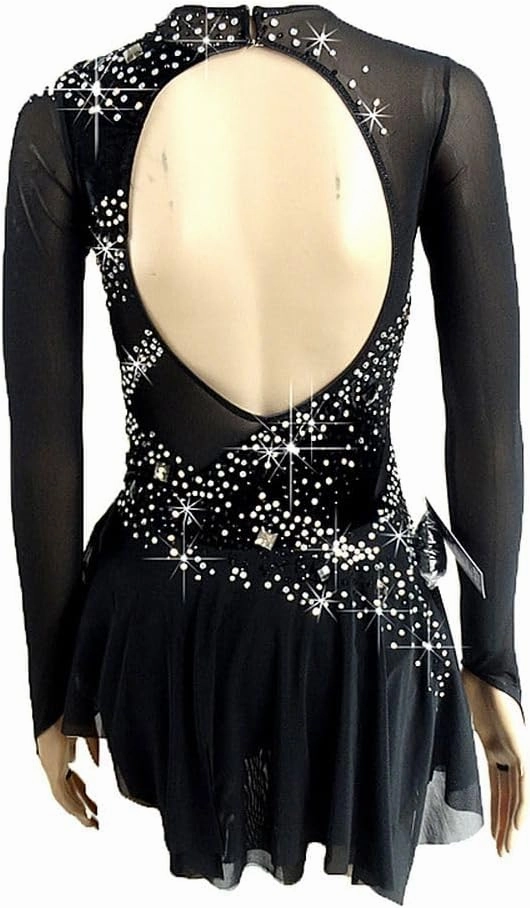 LIUHUO Figure Skating Dress - Black Velvet Dress for Girls Competition