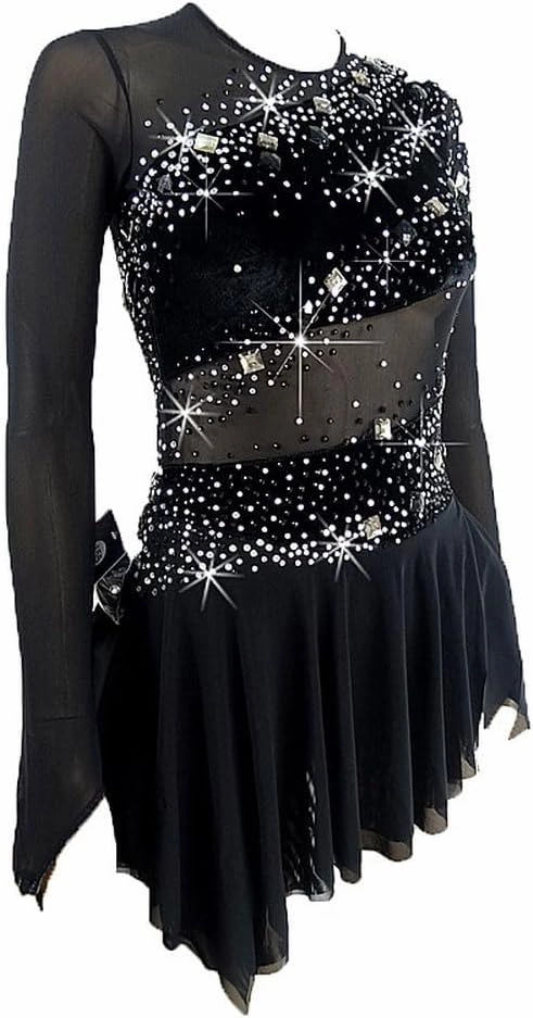 LIUHUO Figure Skating Dress - Black Velvet Dress for Girls Competition