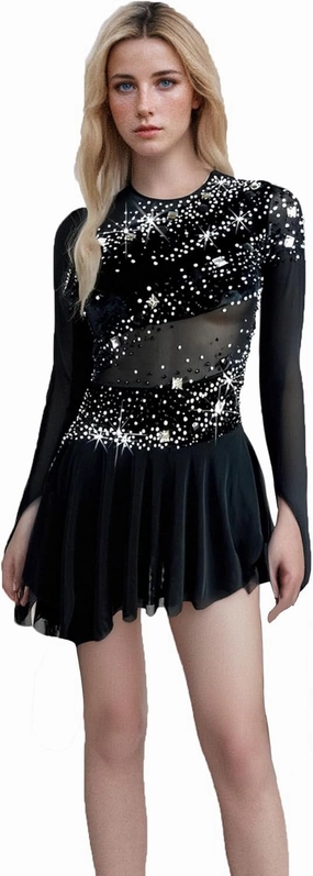 LIUHUO Figure Skating Dress - Black Velvet Dress for Girls Competition