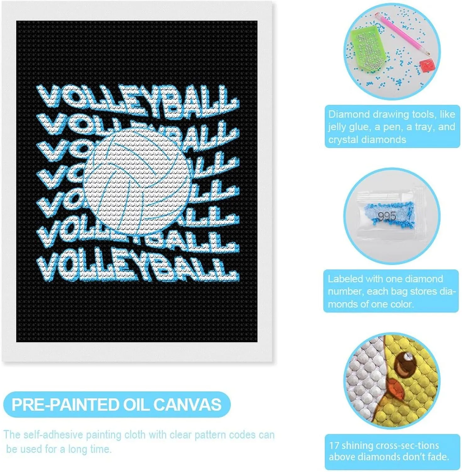 Love Volleyball Balls Diamond Art Painting Kits Craft for Home Wall Decor for Adults DIY Gift 12"x16"