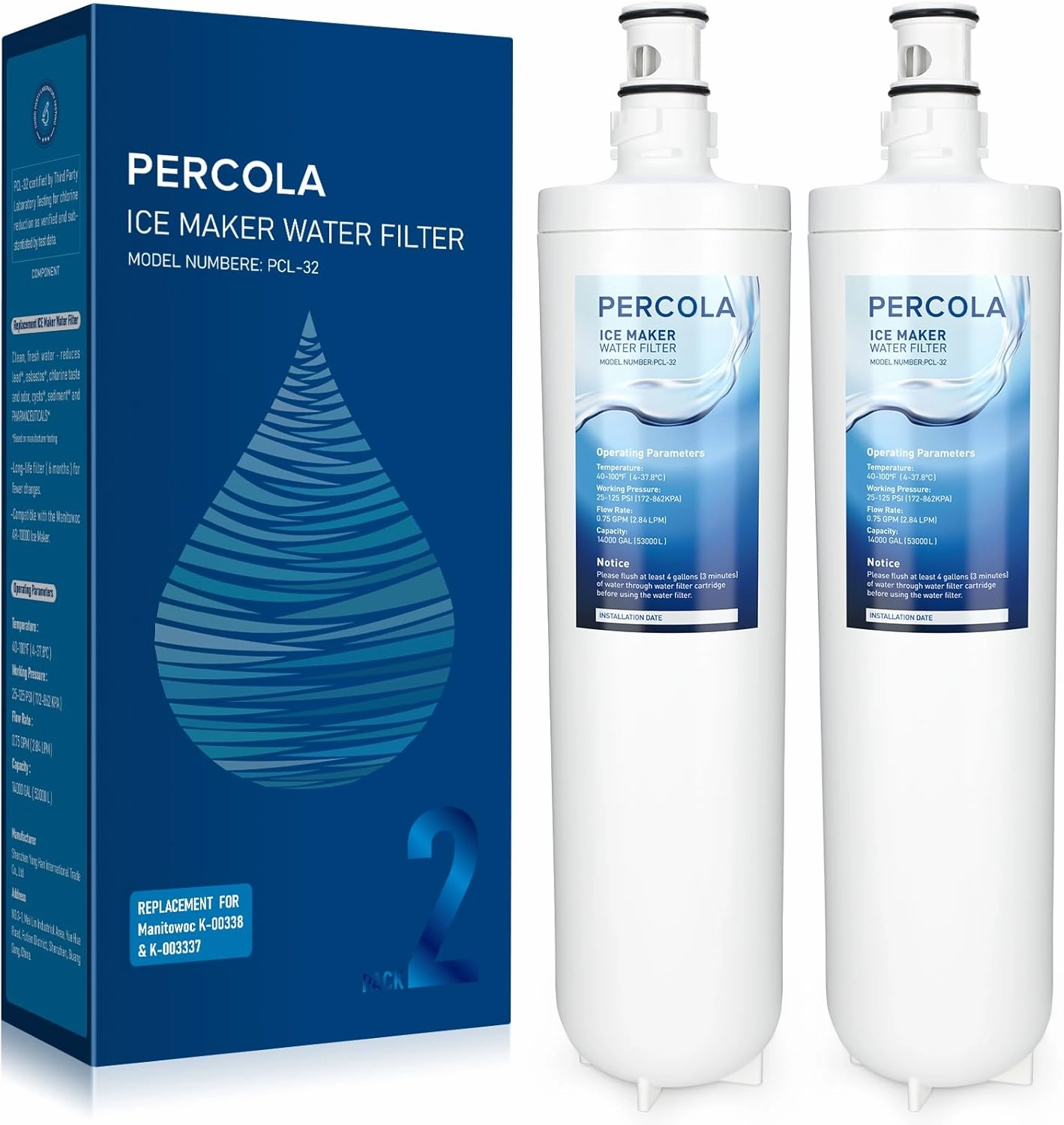 Manitowoc K00338/K00337 Arctic Pure Ice Maker Water Filter, Compatible with Manitowoc AR-10000 Ice Maker (2 Pack)