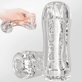 Manual Sucking Extrusion Male Masturbators, Portable Transparent Pocket Pussy Stroker with Vagina Textured Blowjob Machine Sex Toys Penis TPE Masturbation Sleeve for Men