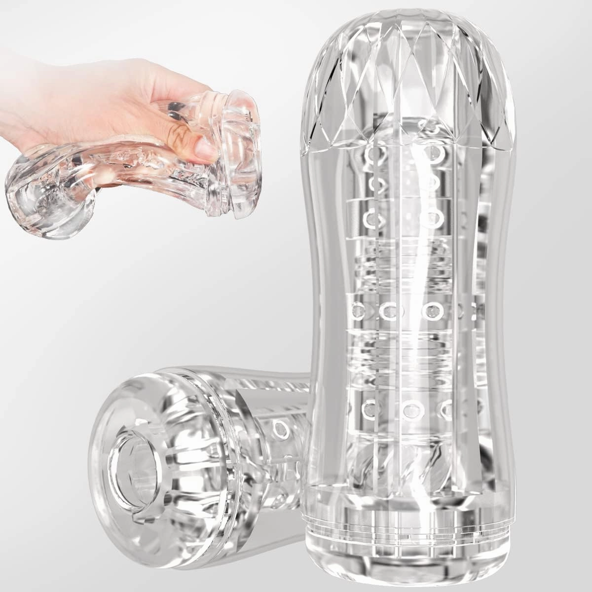 Manual Sucking Extrusion Male Masturbators, Portable Transparent Pocket Pussy Stroker with Vagina Textured Blowjob Machine Sex Toys Penis TPE Masturbation Sleeve for Men