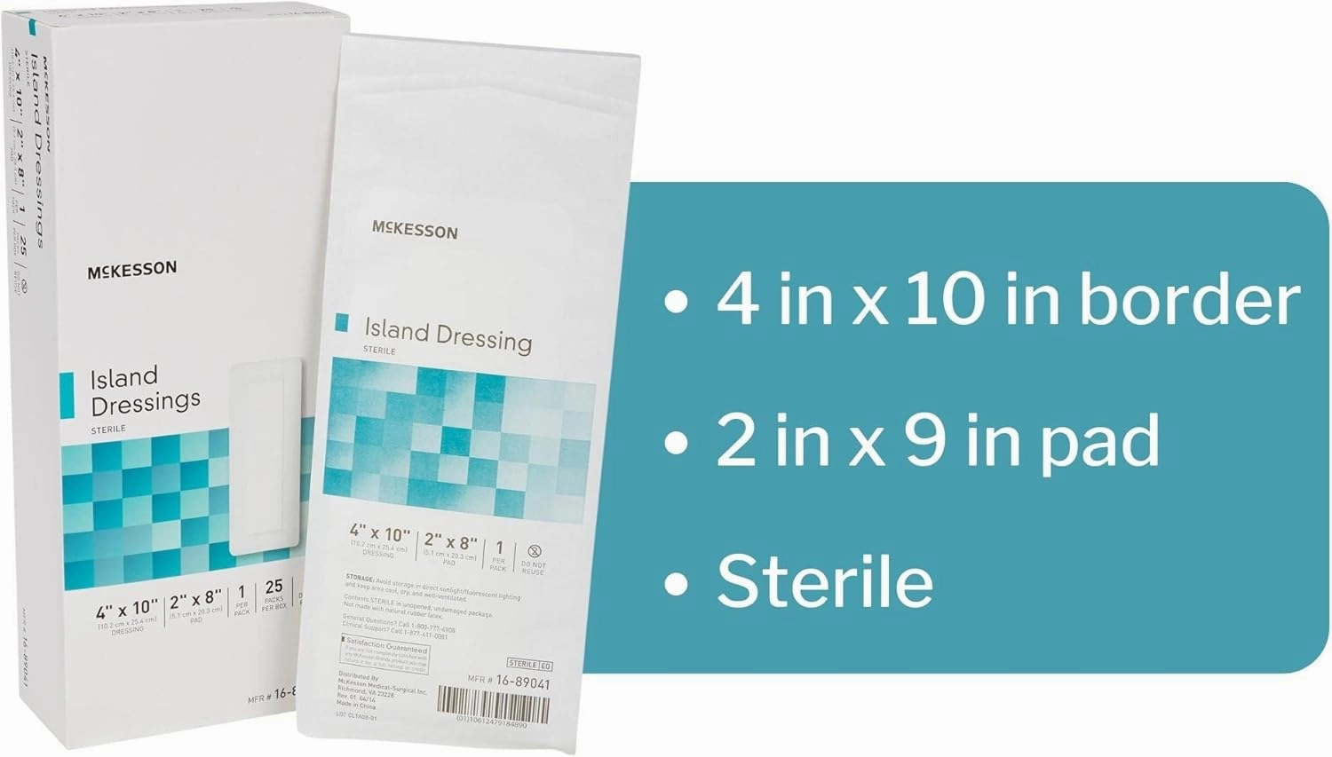 McKesson Island Dressing, Sterile, Polypropylene/Rayon, 4 in x 10 in, 25 Count, 4 Packs, 100 Total