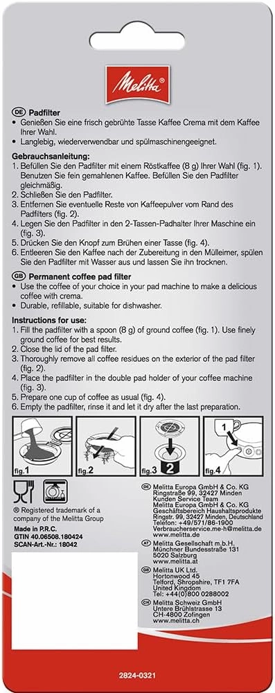Melitta 180424 Padfilter New Generation permanent coffee pad filter
