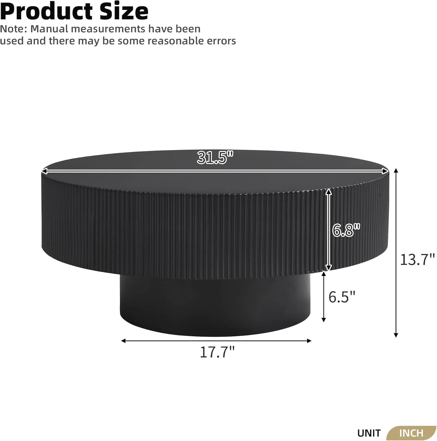 Merax Modern Round Coffee Table with Sturdy Base, Wood Center Tables for Living Room Reception Room, Easy Assemble, Black