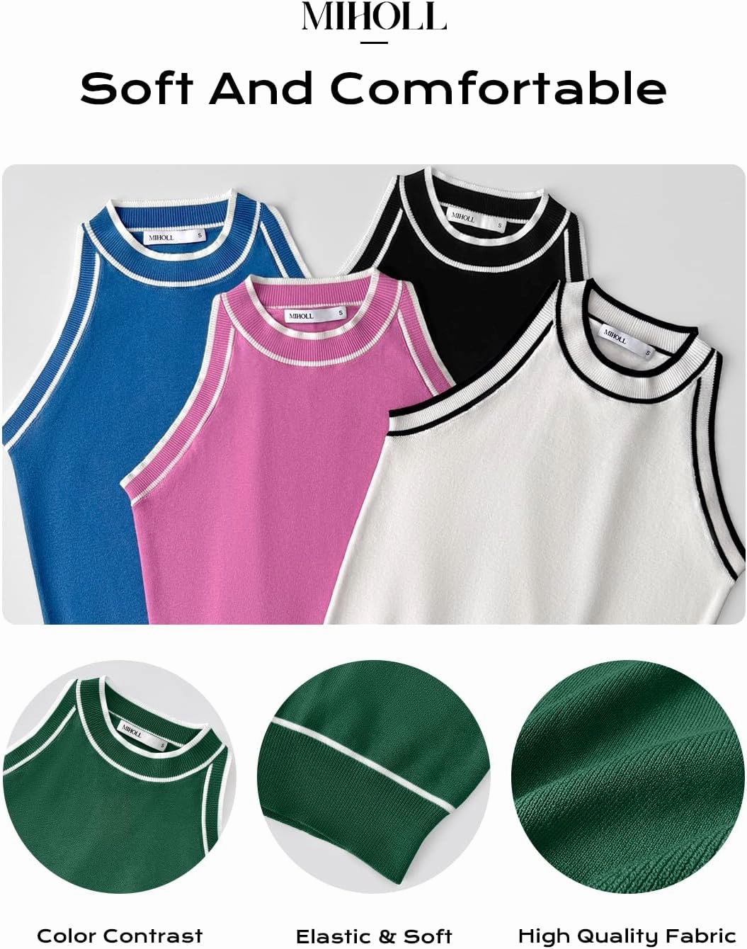 MIHOLL Women Summer Racerback Tank Tops Cute Sleeveless Halter Neck Tank Top Trendy Ribbed Cropped Tank Shirts