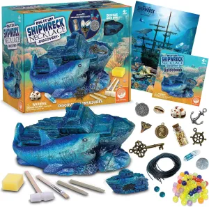MindWare Dig It Up! Shipwreck Discovery Dig Kit - Jewelry Making Kit for Kids Ages 4 and Up – Includes 2 Digging Toys to Uncover 13 Shipwreck Treasures, 13 Cords & 50 Beads to Make Necklaces