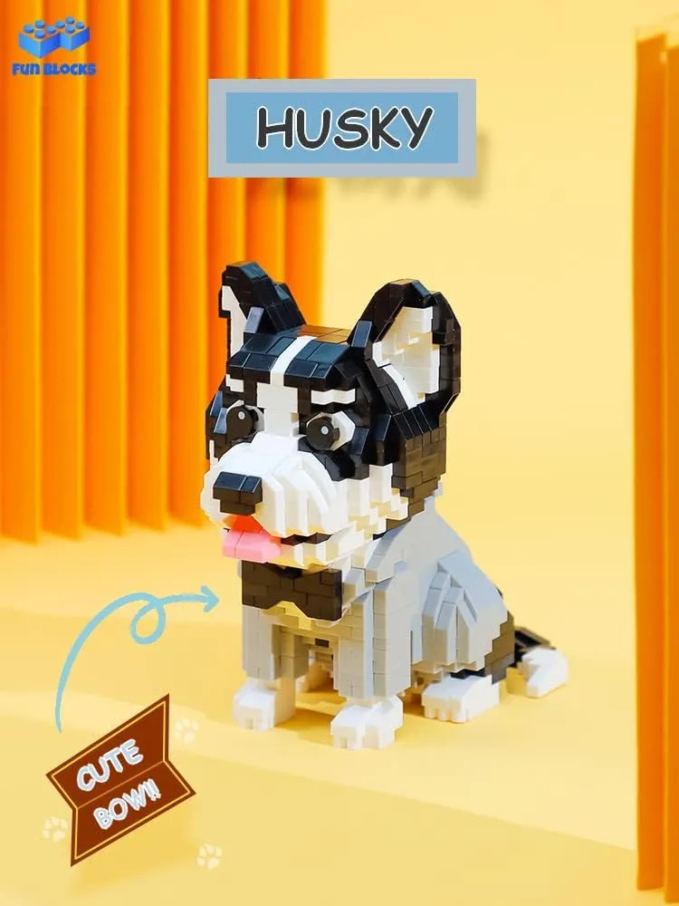 Mini Building Blocks Animal Set, DIY Micro 3D Building Toy Bricks Christmas (Husky 973pcs)