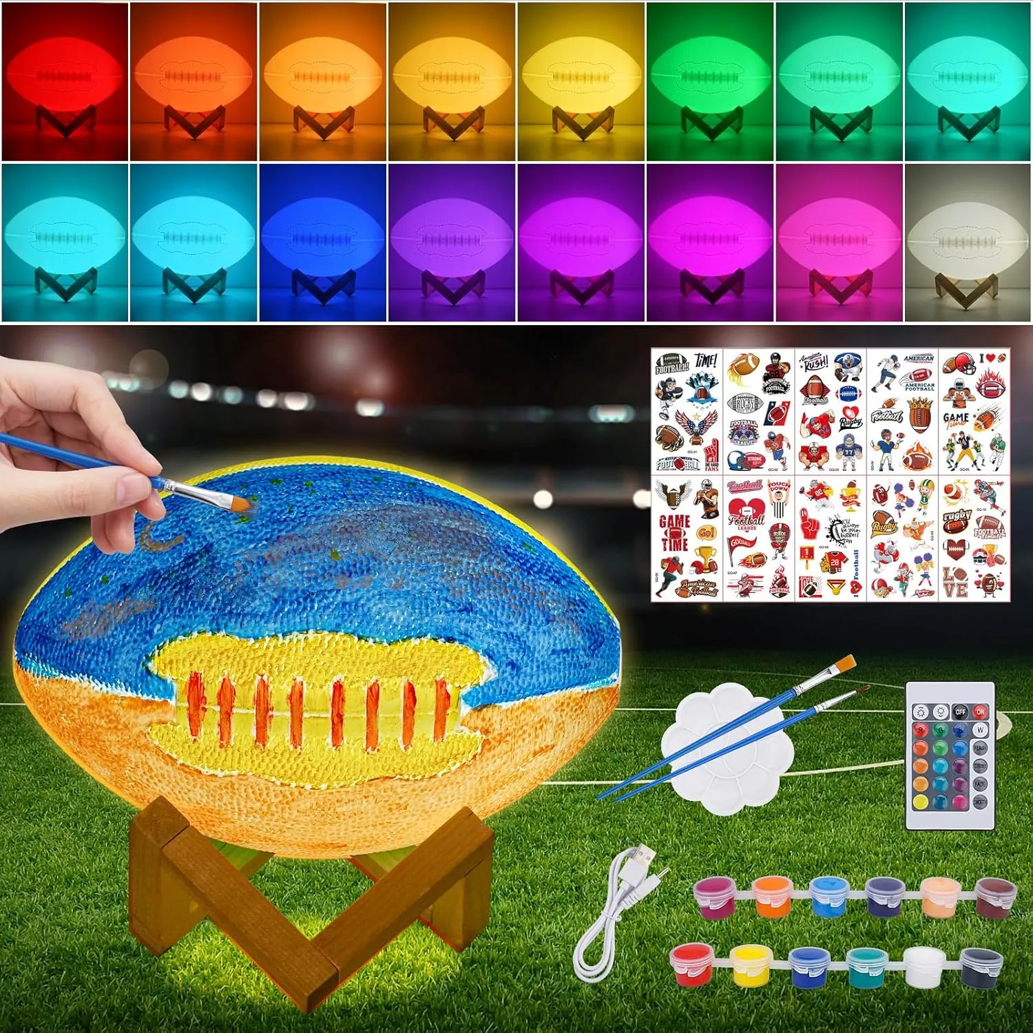Minleway Paint Your Own Football Lamp Kit,16 Colors Night Light Toys for Girls Boys,Arts & Crafts Kit Art Supplie