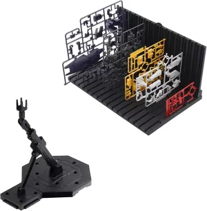 Model Kit Display Stand and Runner Storage System, Action Figure Base with Parts Organizer, Black (2-Piece)