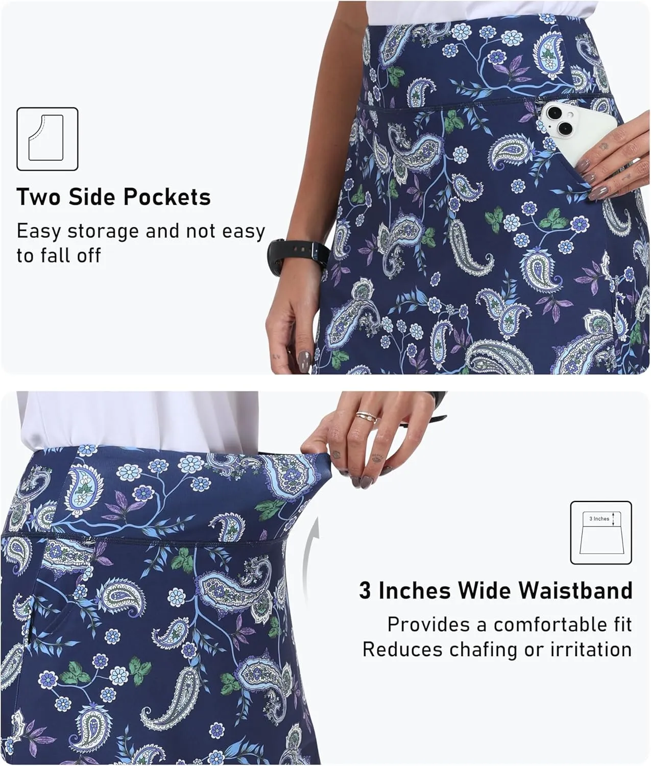 MoFiz Women's 20" Knee Length Golf Skorts Athletic Skirts Summer Casual Active Workout Sports Tennis Skirt with 4 Pockets