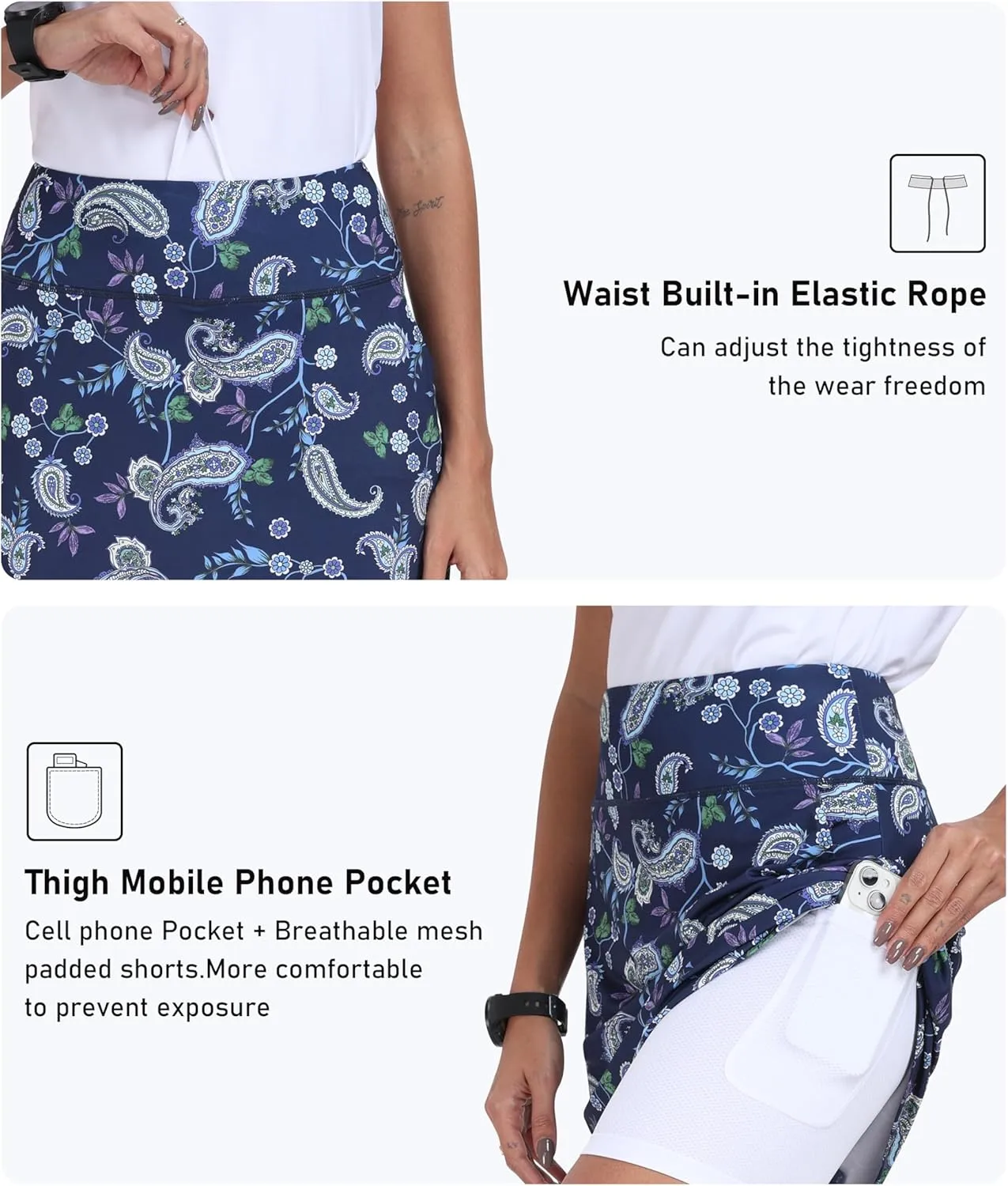 MoFiz Women's 20" Knee Length Golf Skorts Athletic Skirts Summer Casual Active Workout Sports Tennis Skirt with 4 Pockets