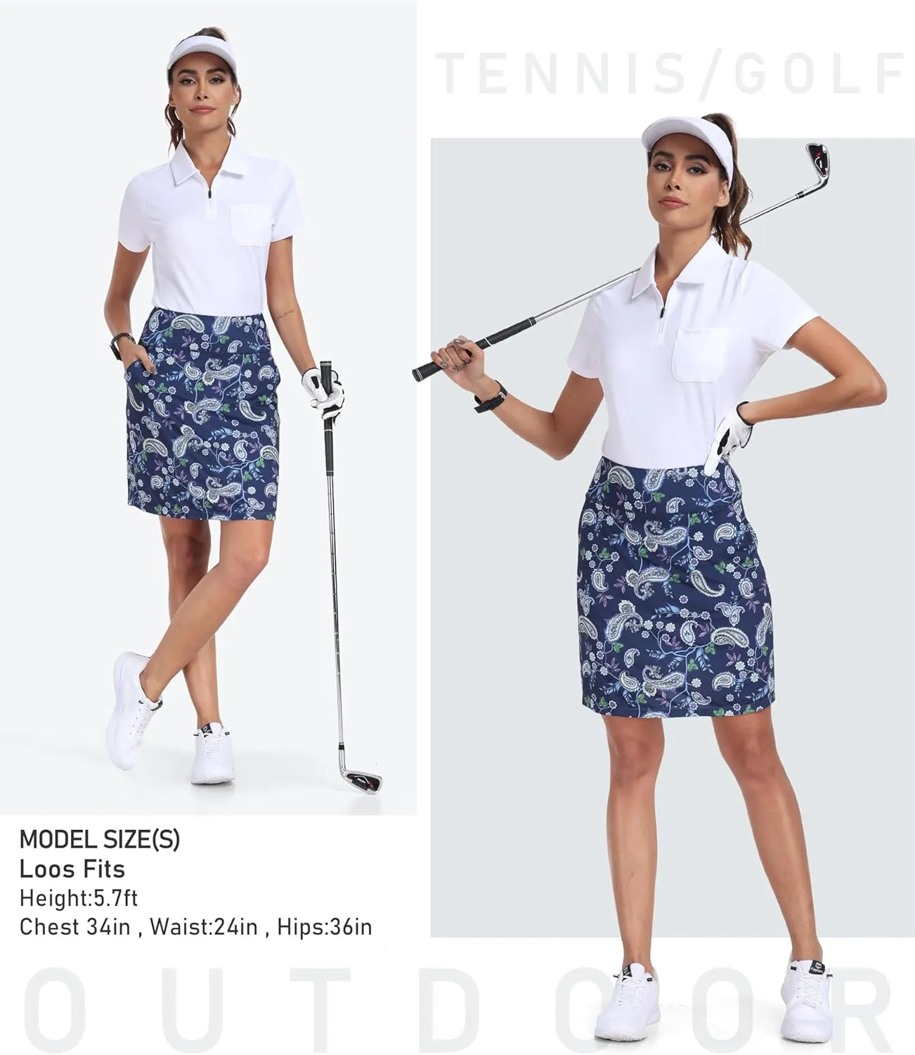 MoFiz Women's 20" Knee Length Golf Skorts Athletic Skirts Summer Casual Active Workout Sports Tennis Skirt with 4 Pockets