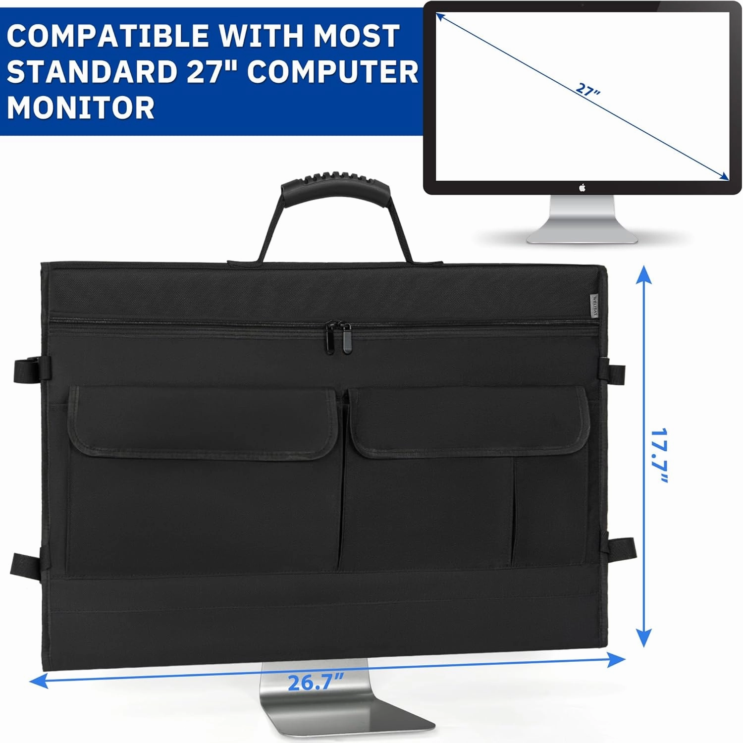 Monitor Carrying Case for Screens and Monitors, Protective Carrying Case Monitor Dust Cover Compatible with iMac Desktop Computer and Accessories (Black, For 27" Monitor)