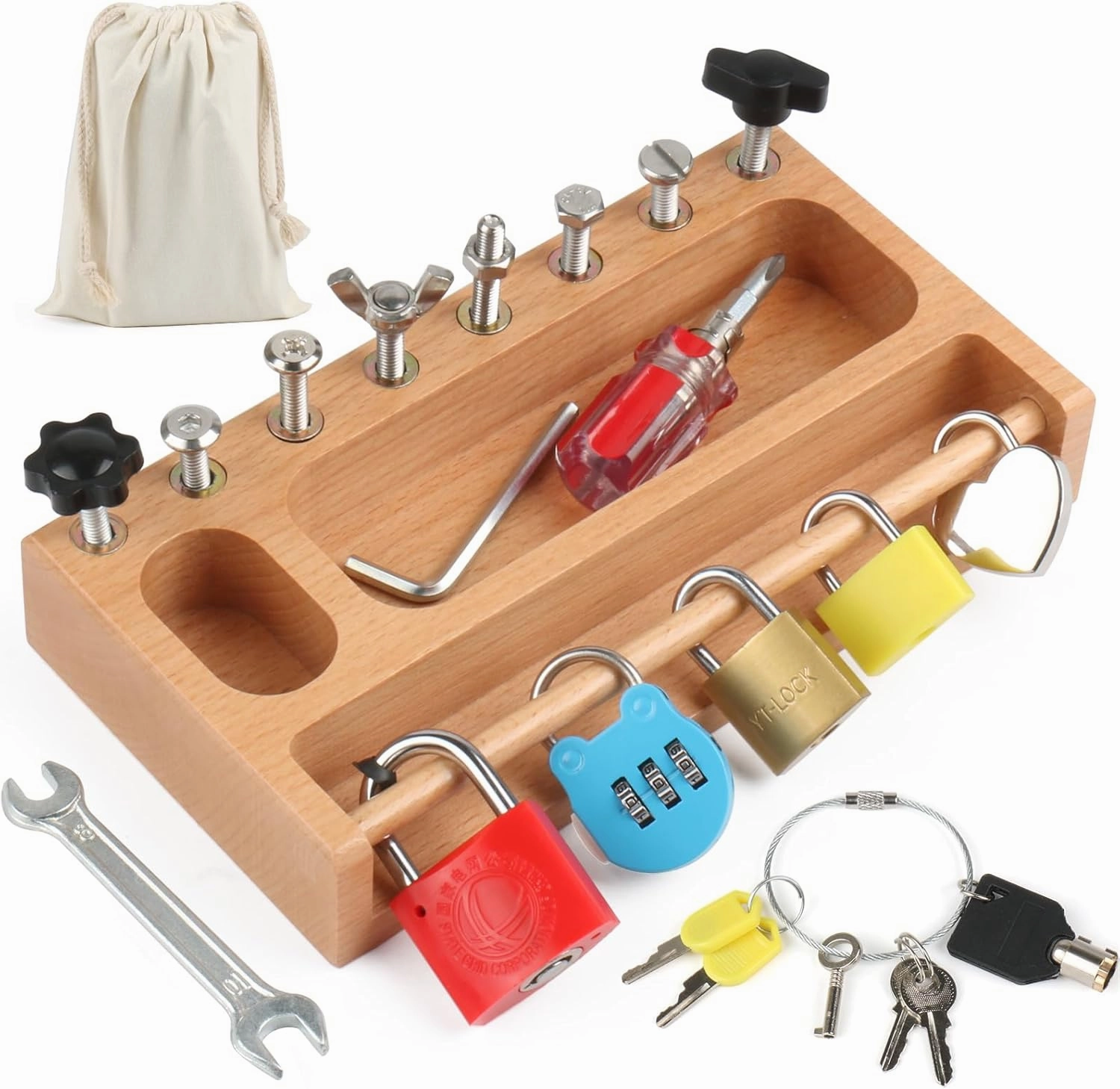 Montessori Screwdriver Board Set Lock and Key Toys Kids Tools Nuts and Bolts Montessori Toys for 3 4 5 Year Old Learning Practical Life Materials Fine Motor Skills Occupational Therapy Games