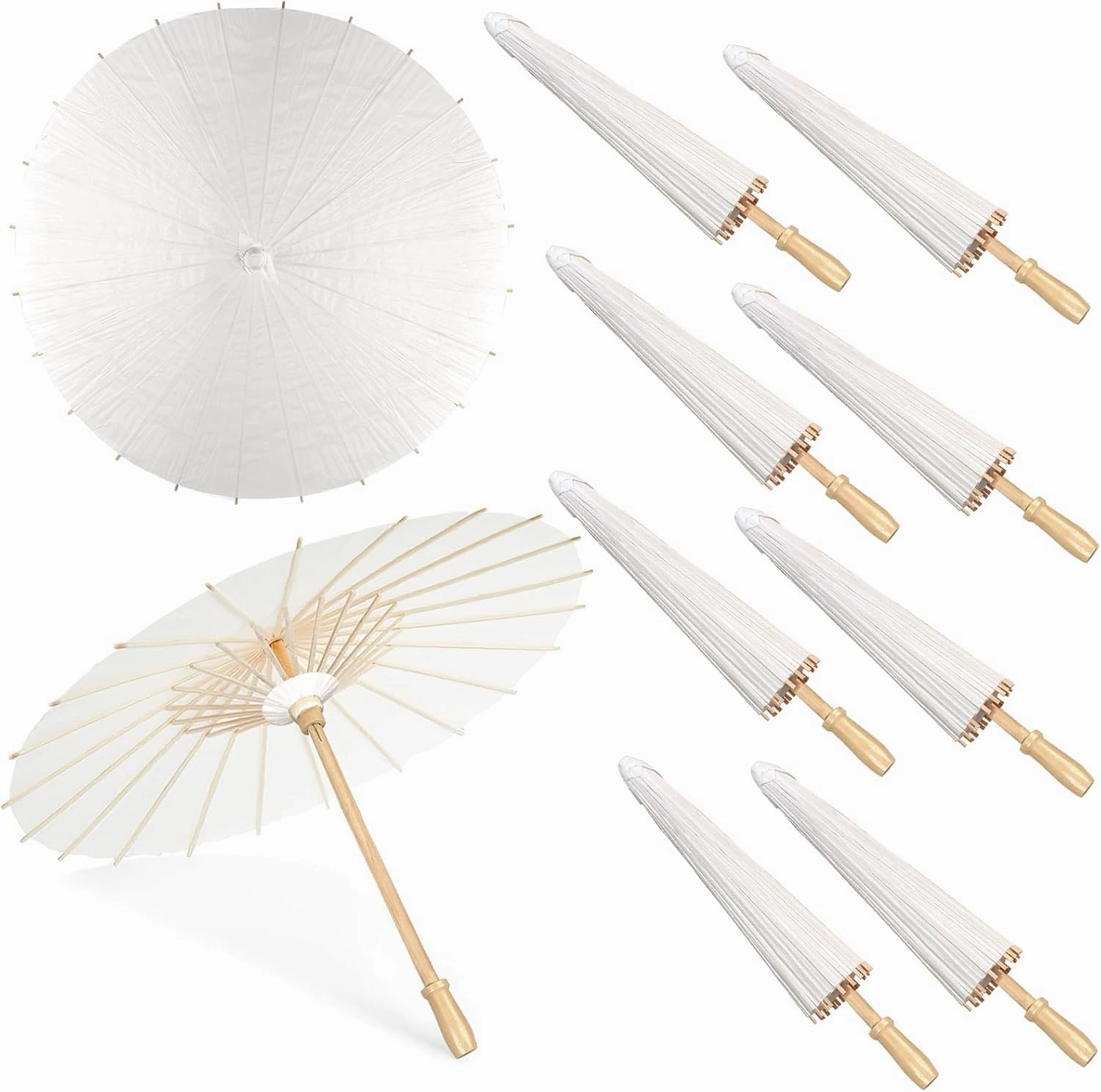 MOTOTO 8 Pieces 33 Inches White Paper Umbrellas Parasol Chinese Japanese Oiled Paper Umbrellas Decorative DIY Painting Parasol for Wedding Bridal Party Decor
