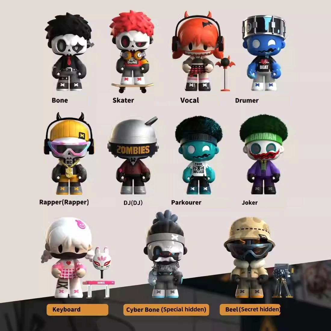 Mr Bone Junior Series 2 Live in A Zombie World Blind Box Figures 9PCs Cute Collectible Toys Home Decorations,Halloween Holiday Birthday Gifts