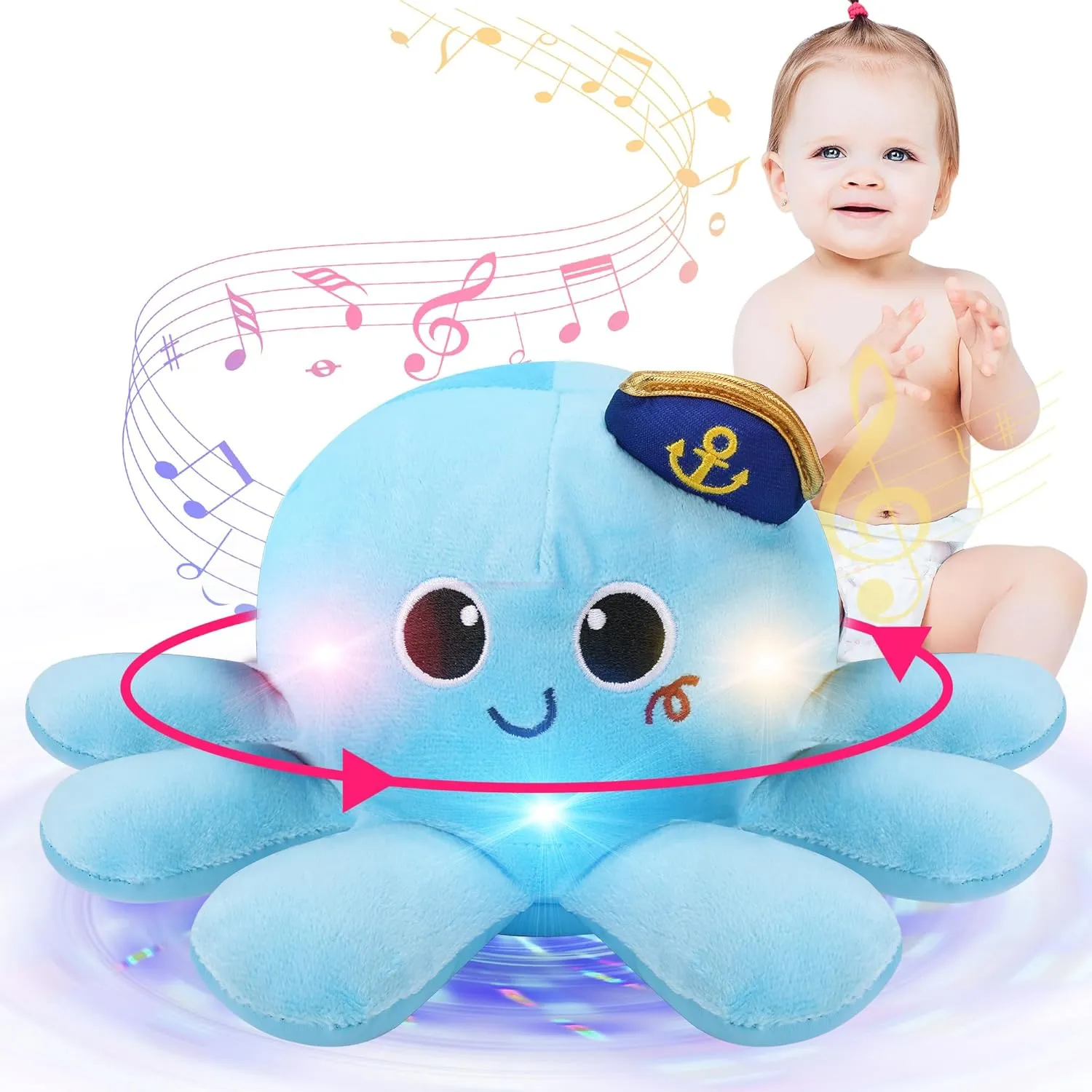 Musical Octopus Baby Toy - Crawling & Rotating Octopus Toy with Recording, Light-Up Voice Control, Clap Hands Awake for 2-6 Year Old Boys and Girls, Tummy Time Sensory Toy