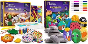 NATIONAL GEOGRAPHIC Arts & Crafts Kit - Mosaic, Marbling Paint, Air Dry Clay & 15 River Rocks to Paint & Decorate