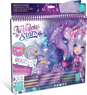 Nebulous Stars Fantasy Horses Sketchbook for Kids - 35 Large Stenciled Purple Pages - Comes with 80 Stencils