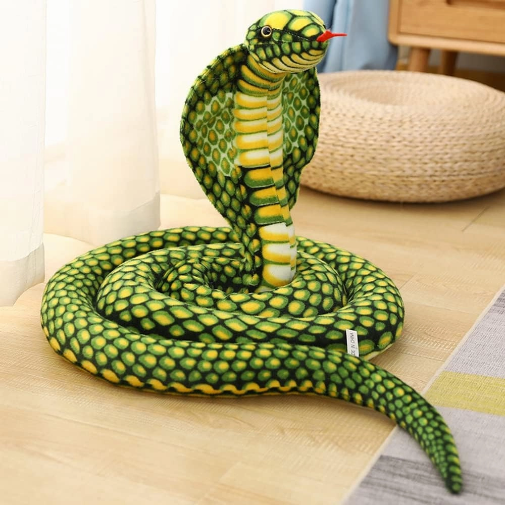 New Realistic Cobra Figure Lifelike Python Pit Viper Plush Toy Soft Stuffed Animal Snake Decor Birthday Gifts for Children (Green,63 inch)
