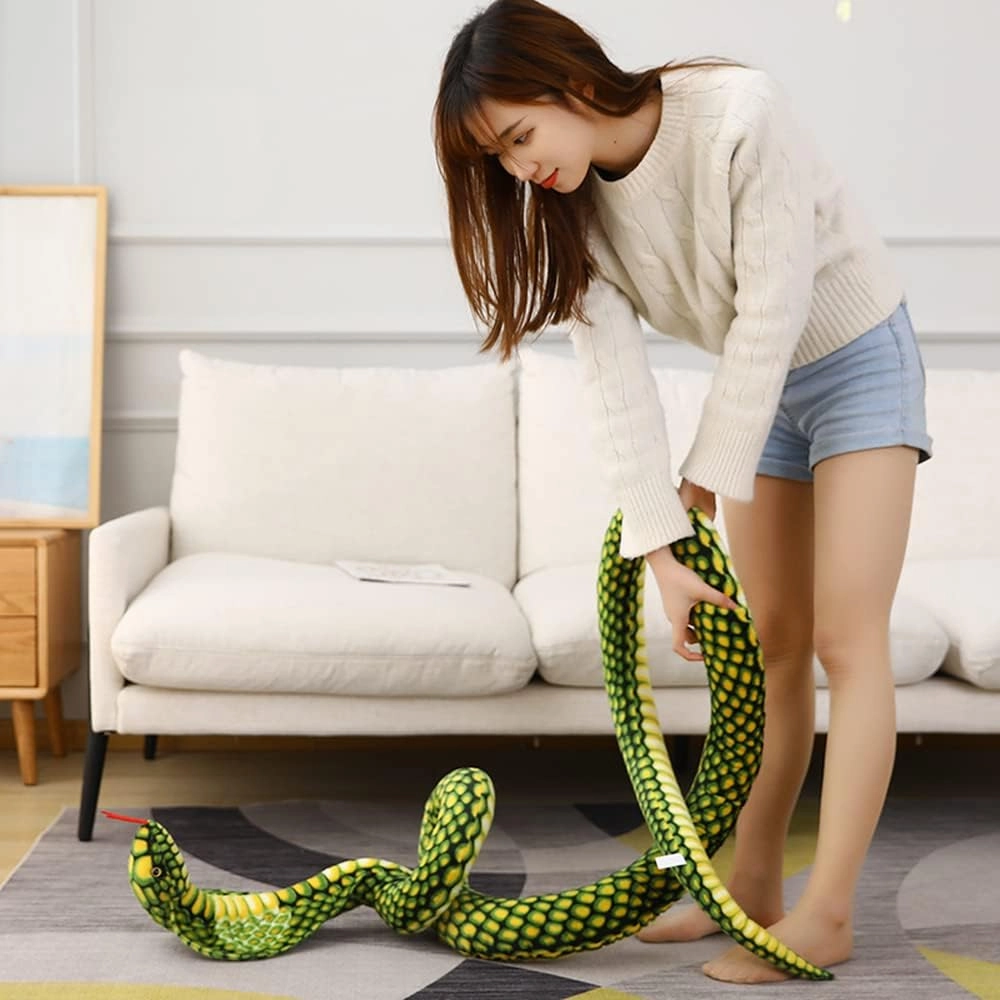 New Realistic Cobra Figure Lifelike Python Pit Viper Plush Toy Soft Stuffed Animal Snake Decor Birthday Gifts for Children (Green,63 inch)