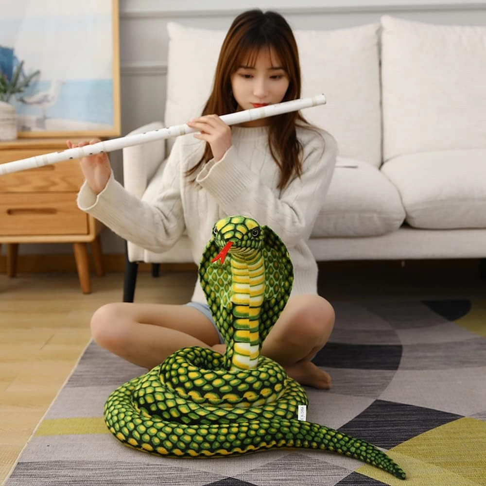 New Realistic Cobra Figure Lifelike Python Pit Viper Plush Toy Soft Stuffed Animal Snake Decor Birthday Gifts for Children (Green,63 inch)