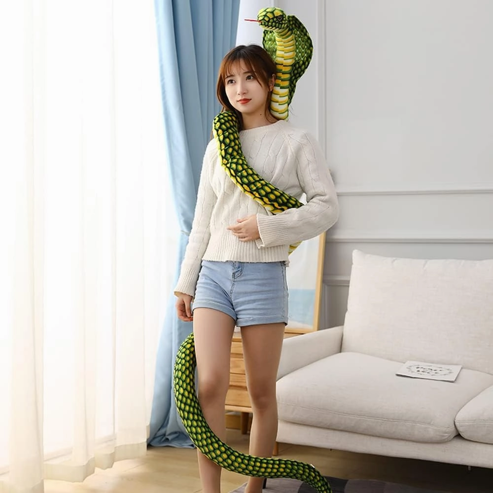 New Realistic Cobra Figure Lifelike Python Pit Viper Plush Toy Soft Stuffed Animal Snake Decor Birthday Gifts for Children (Green,63 inch)