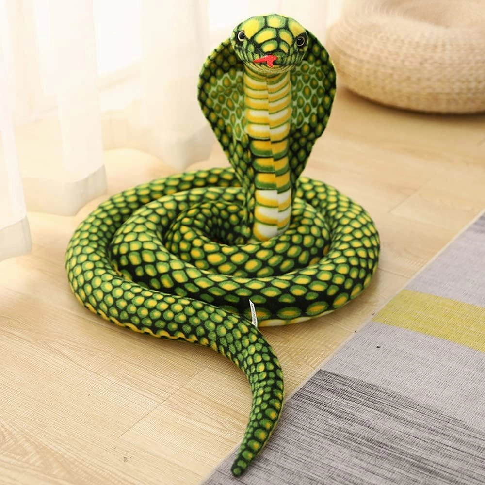New Realistic Cobra Figure Lifelike Python Pit Viper Plush Toy Soft Stuffed Animal Snake Decor Birthday Gifts for Children (Green,63 inch)
