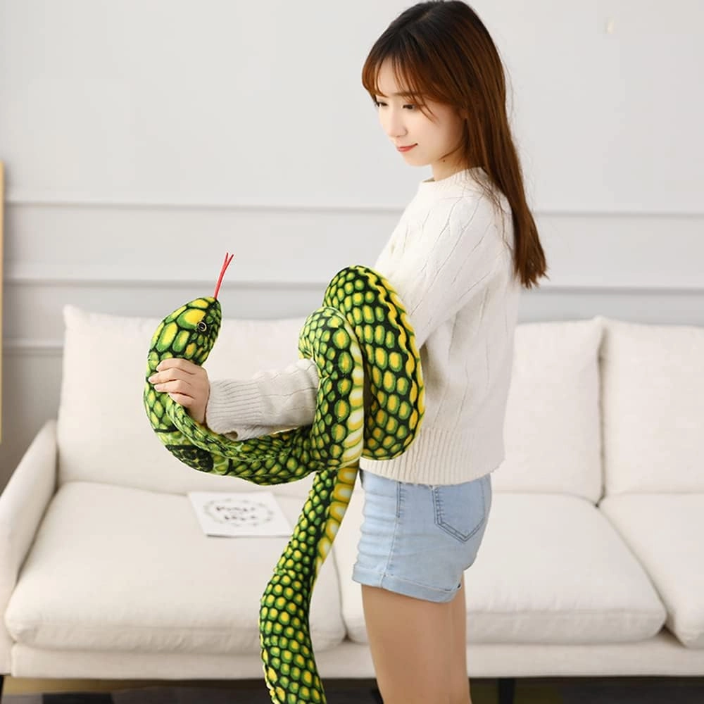 New Realistic Cobra Figure Lifelike Python Pit Viper Plush Toy Soft Stuffed Animal Snake Decor Birthday Gifts for Children (Green,63 inch)