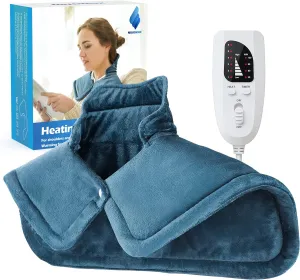 NIUONSIX Heating Pad for Neck and Shoulders, Mothers Day Gifts for Mom, Weighted Electric Heat Wrap for Back Pain Relief 6 Heat Settings 4 Timers 2h Auto Off, Birthday Gifts for Women Men Wife, Blue