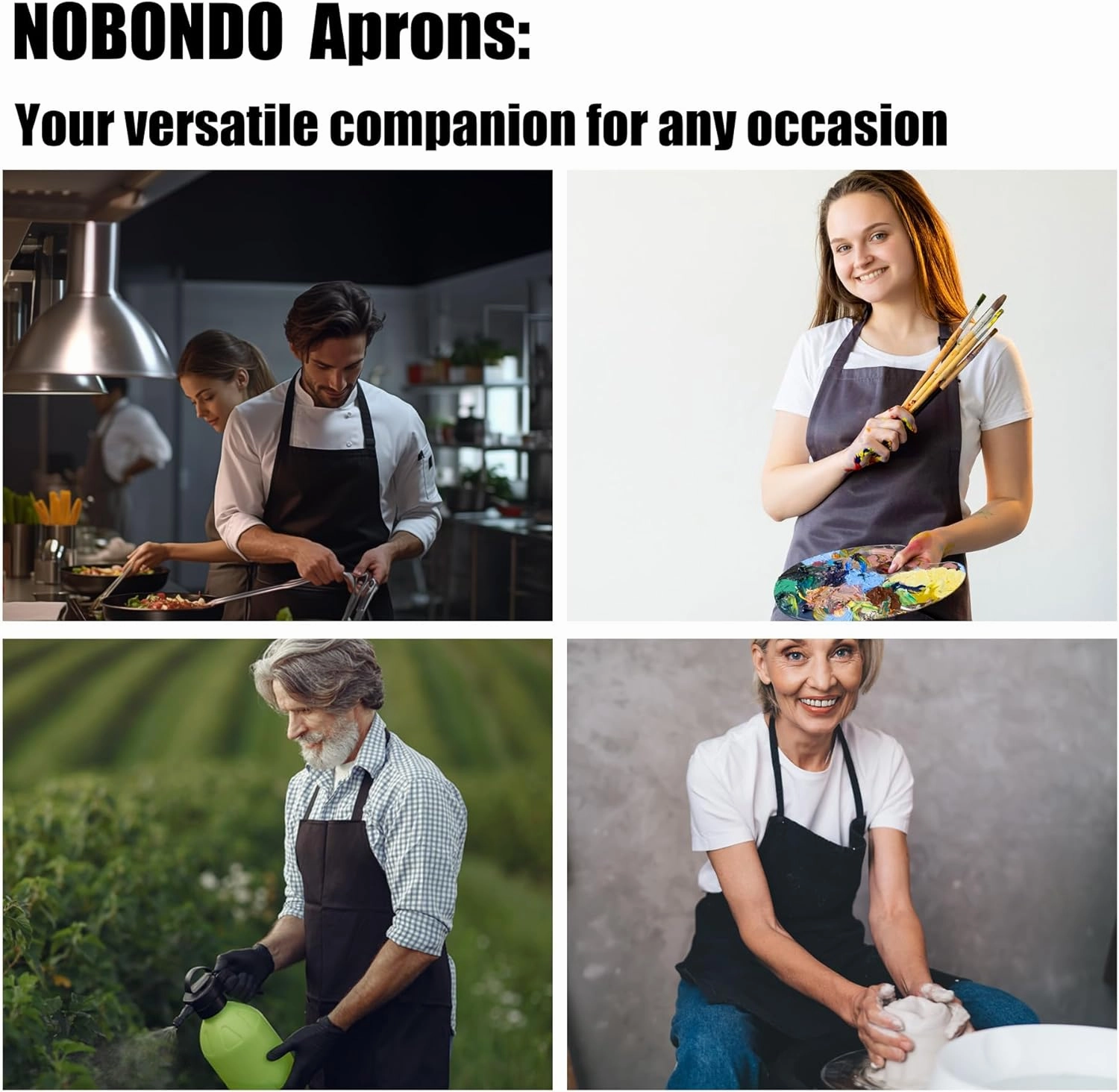 NOBONDO 12 Pack Bib Apron - Unisex Black Apron Bulk with 2 Roomy Pockets Machine Washable for Kitchen Crafting BBQ Drawing