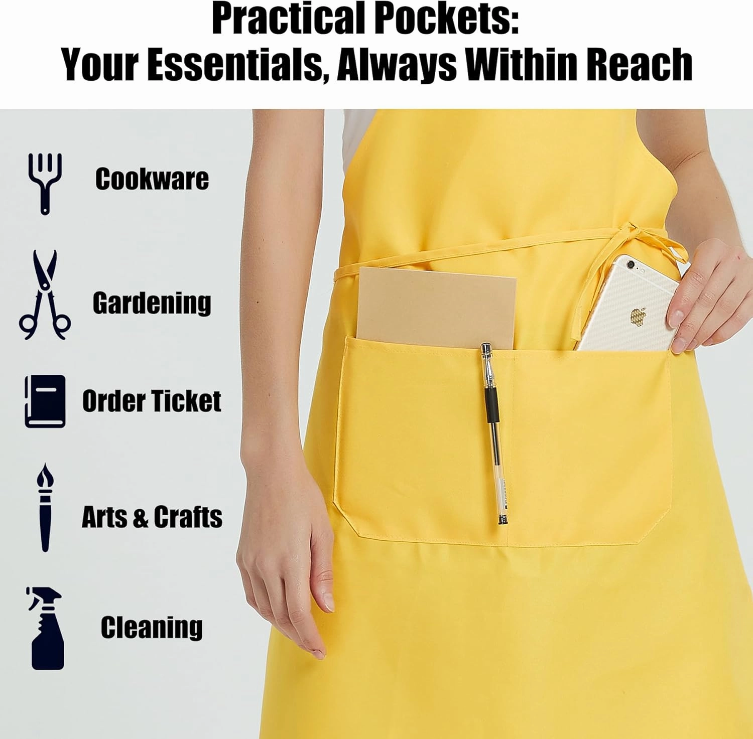 NOBONDO 12 Pack Bib Apron - Unisex Black Apron Bulk with 2 Roomy Pockets Machine Washable for Kitchen Crafting BBQ Drawing
