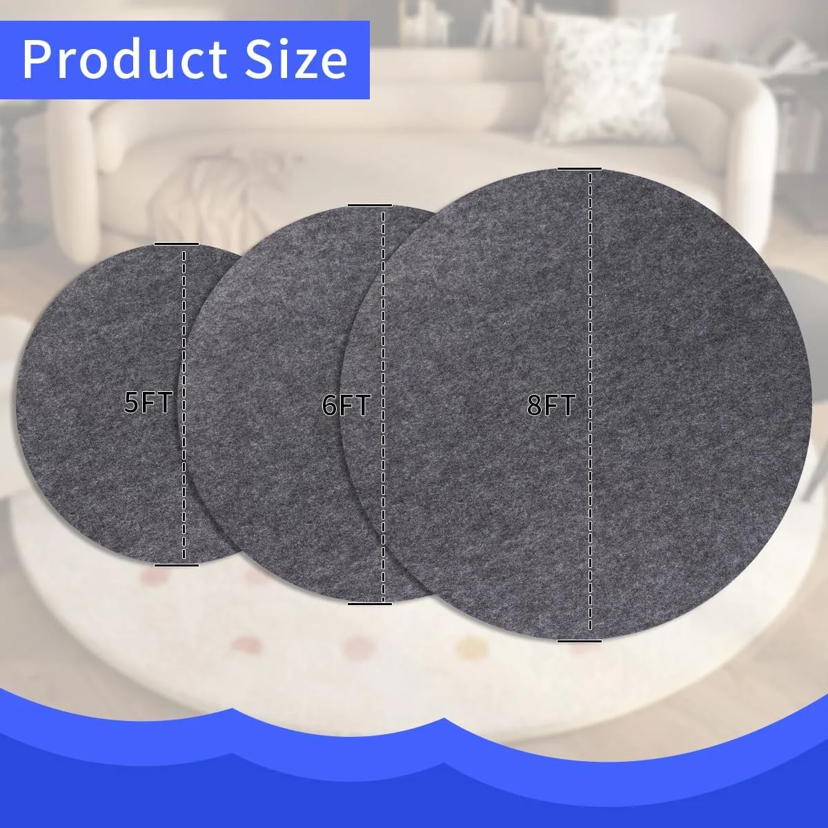 Non-Slip Rug Pads,Round 5 Ft Waterproof Extra Large Area Rugs Non Skid Rug Pad for All Floors and Finishes Durable Hardwood Floor Protective Felt Keeps Rugs in Place, Safe and Secure