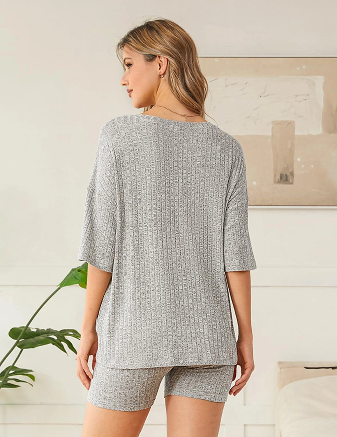 NORACORA Pajamas 2 Piece Lounge Sets Ribbed Knit for Women Matching T-shirt Shorts Outfits Sleepwear