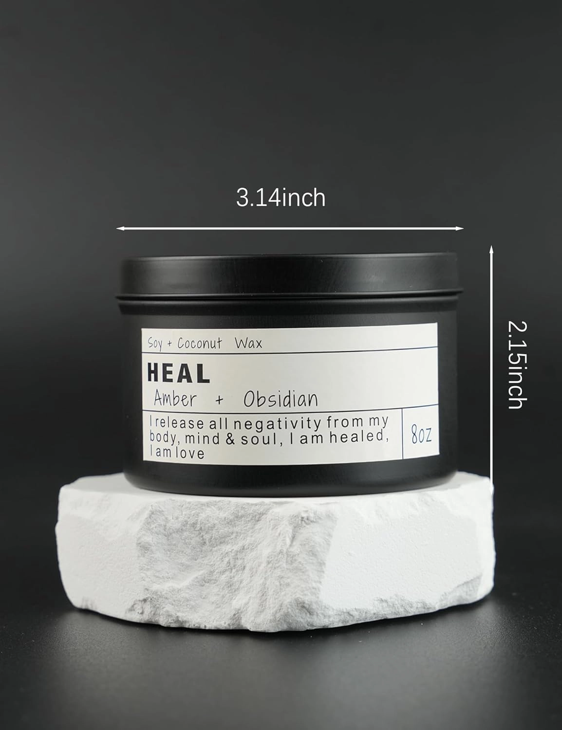 Obsidian Crystal Stone Energy Candle, Good Aura Health Protection, Baltic Amber Chakra Magic Vegetarian Affirmation Gift.(HEAL)