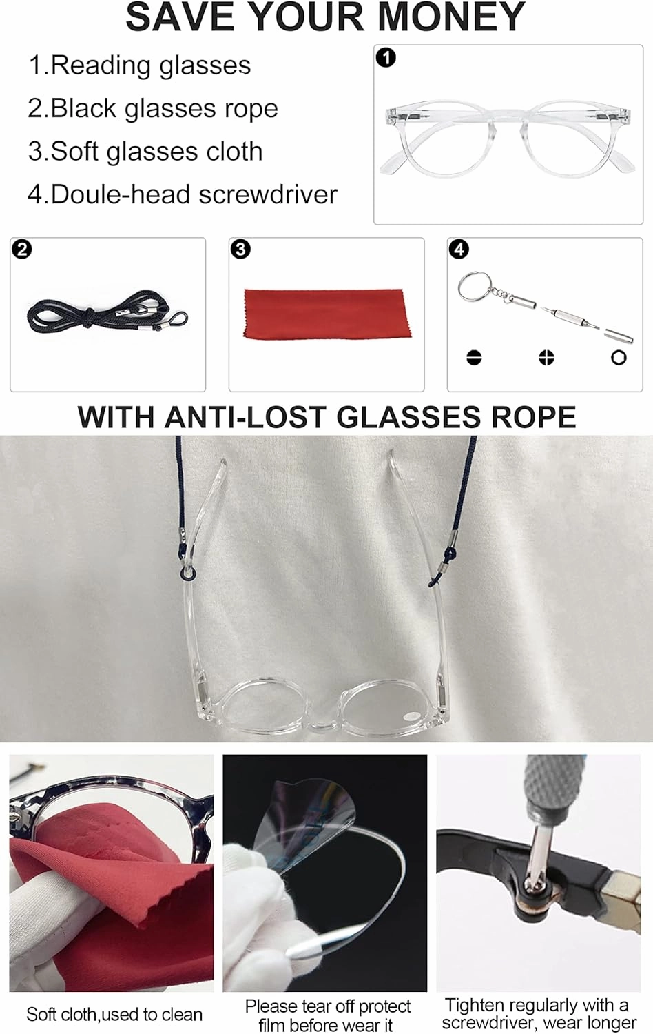 OCCI CHIARI Reader Glasses for Women(1.0 1.25 1.5 1.75 2.0 2.25 2.5 2.75 3.0 3.5 4.0 5.0 6.0)