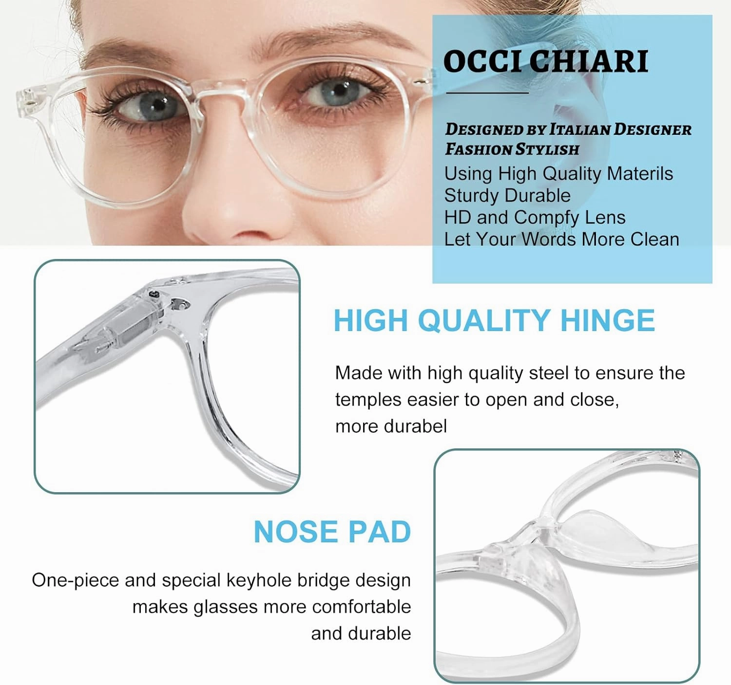 OCCI CHIARI Reader Glasses for Women(1.0 1.25 1.5 1.75 2.0 2.25 2.5 2.75 3.0 3.5 4.0 5.0 6.0)