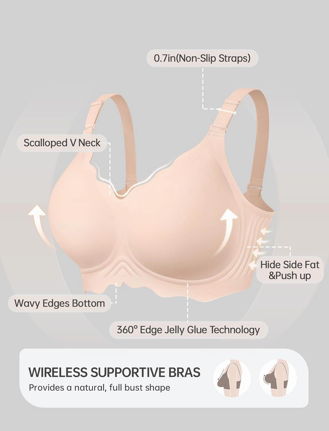 OEAK Women Bras No Underwire Scalloped Push Up Buttery Soft Tshirt Bra Seamless Full Coverage Convertible Everyday Bra