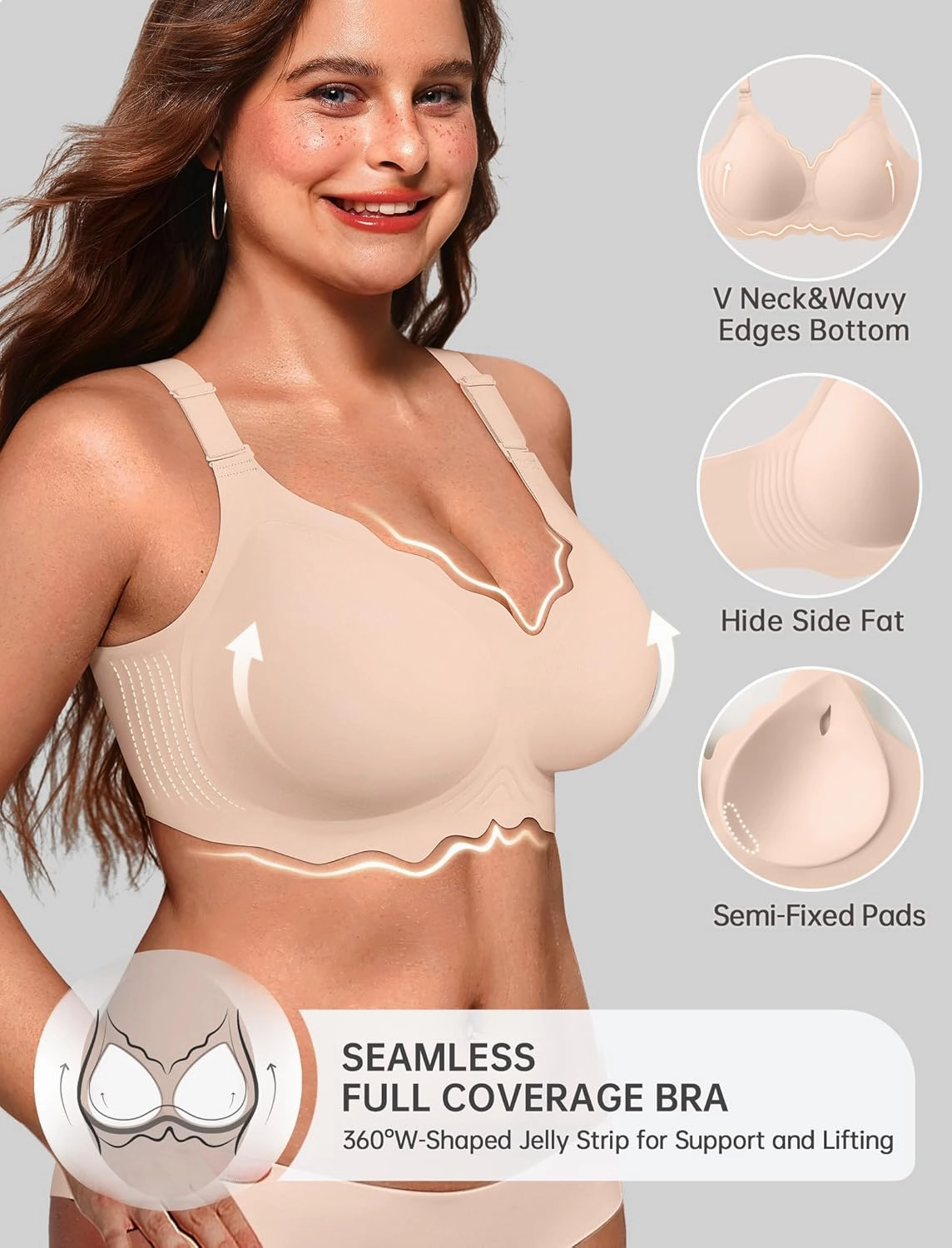 OEAK Women Bras No Underwire Scalloped Push Up Buttery Soft Tshirt Bra Seamless Full Coverage Convertible Everyday Bra
