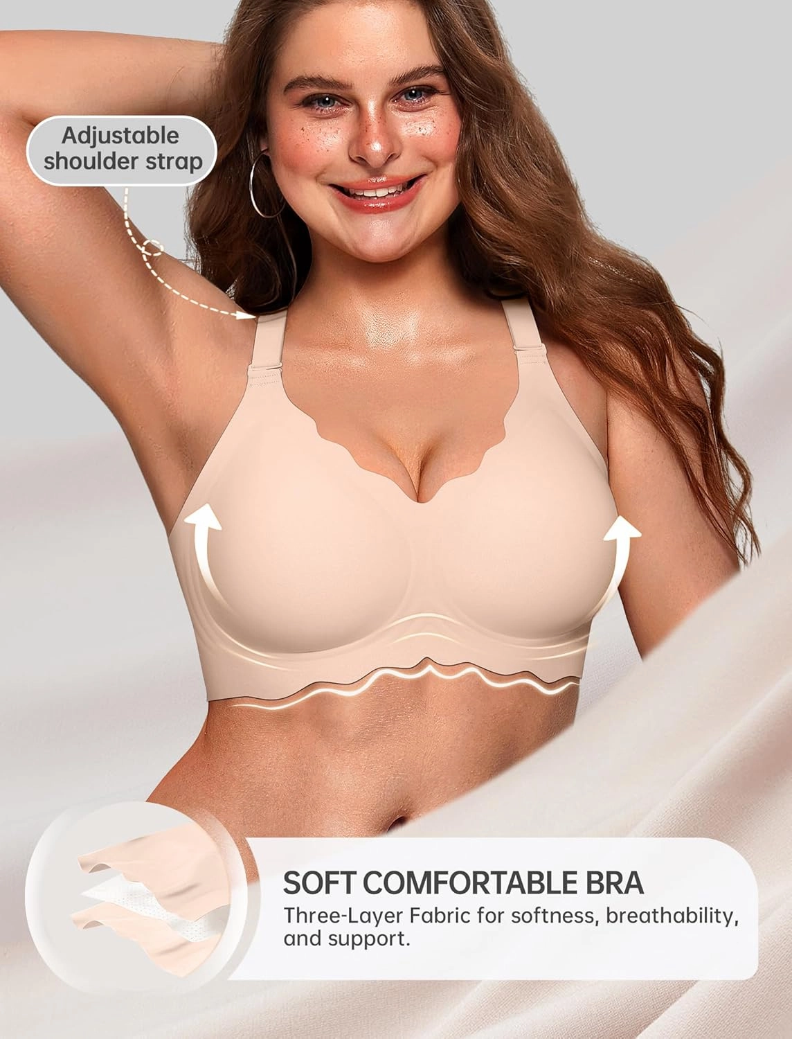 OEAK Women Bras No Underwire Scalloped Push Up Buttery Soft Tshirt Bra Seamless Full Coverage Convertible Everyday Bra